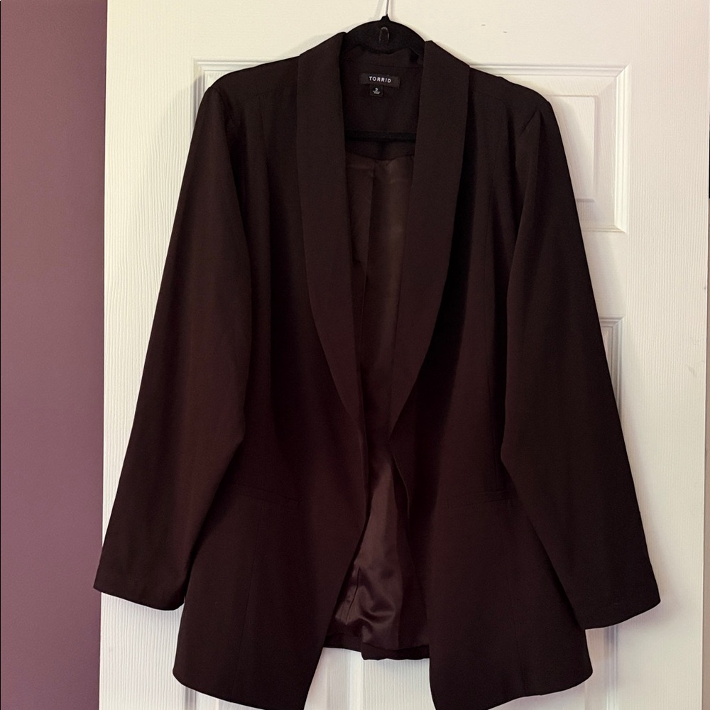 torrid black open-front blazer with shawl lapel